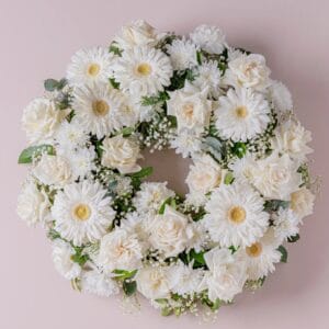Eternal Peace Wreath - Funeral Flowers with Roses, Gerberas & Eucalyptus